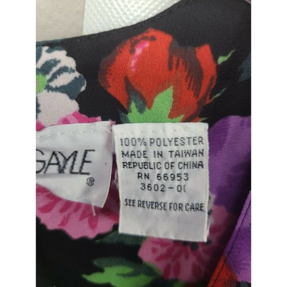 Vintage Andrea Gayle Black Maxi Dress Sz L Floral - Picture 7 of 8